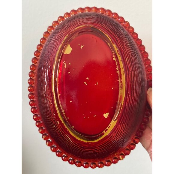VTG Indiana Glass Ruby Red Glass Hen on Nest Dish Flashed Painted Farmhouse MCM - Picture 9 of 14
